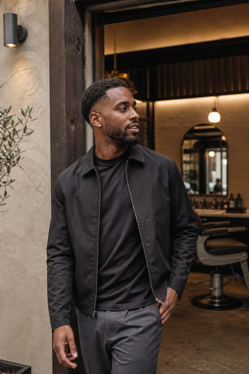 Customer outside a modern independent barbershop